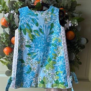 Lilly Pulitzer Blue Floral Shift Dress with Lace Trim